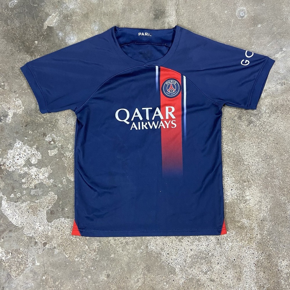 Paris Saint-Germain Mbappé #7‎ Youth Size 28 Soccer Jersey Blue Qatar Airways